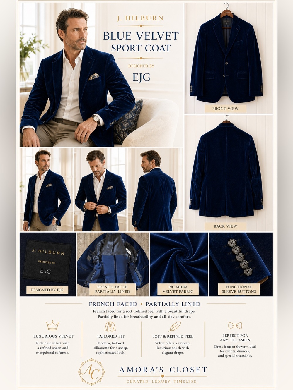 Navy Blue Velvet Sport Coat